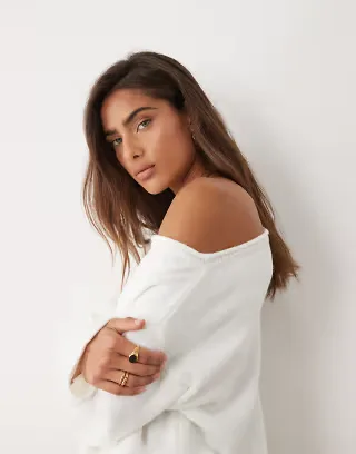 ASOS DESIGN slouchy off the shoulder sweater with wool in cream