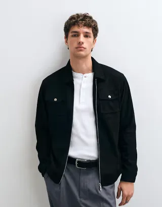 CAPO faux suede zip up collar jacket in black