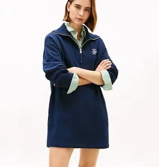 Minikleid TOMMY HILFIGER "TH SCRIPT 1/2 ZIP TERRY DRESS Damen" Gr