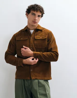 Jack & Jones double pocket cord overshirt in tan brown