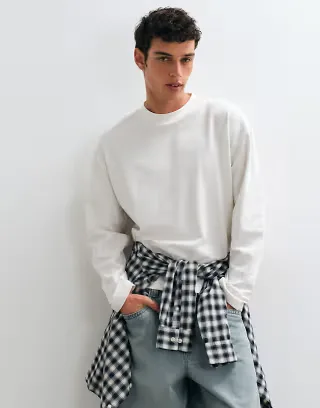 ASOS DESIGN boxy oversized long sleeve t-shirt in cream texture