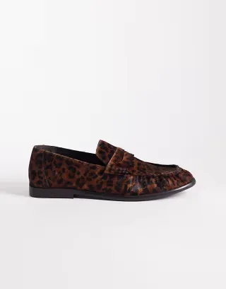 ASOS DESIGN penny loafers with ruching in leopard print pony hair