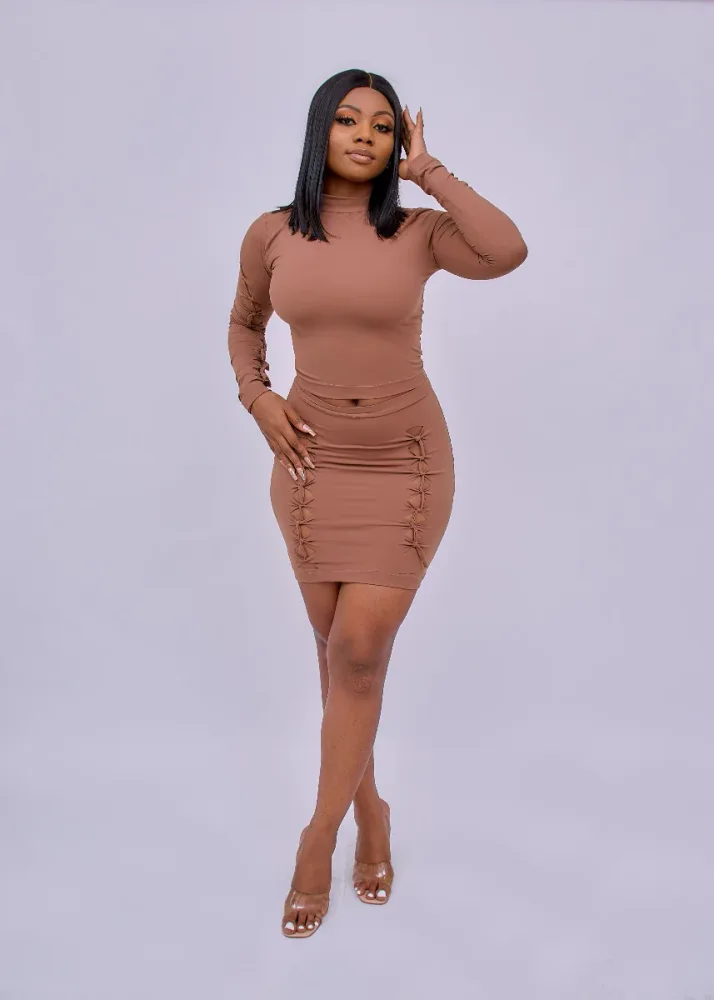 BRAIDED LONGSLEEVE TOP AND MINI SKIRT