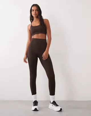 4505 seamless baby rib high waist gym leggings in chocolate