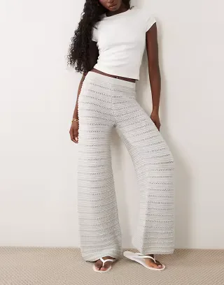 ASOS DESIGN crochet knit wide leg pants in ecru - part of a set