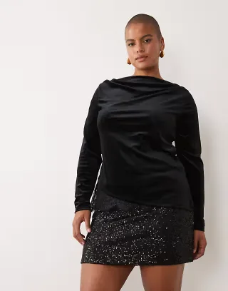 ASOS DESIGN Curve allover sequin micro mini skirt in black