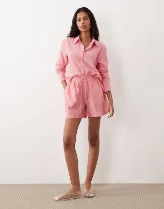 JDY linen blend shorts & shirt set in red stripe