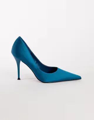 Topshop Alexander high heel court shoe in teal satin