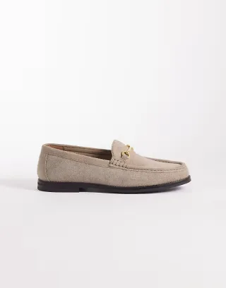 ASOS DESIGN penny loafers with snaffle detail in stone hairy suede