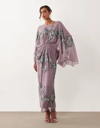 ASOS DESIGN cape sleeve embellished maxi dress in purple
