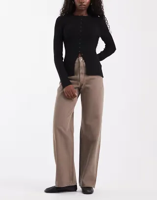 JJXX Tokyo high waisted wide leg jeans in beige