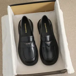 Black Leather Round Toe Flats for Women - Soft Sole Loafers, Oversized British Casual Shoes, Low Heel, Summer Style, Siz