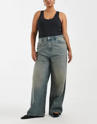 ASOS DESIGN Curve high waist wide leg jeans in tinted gray wash