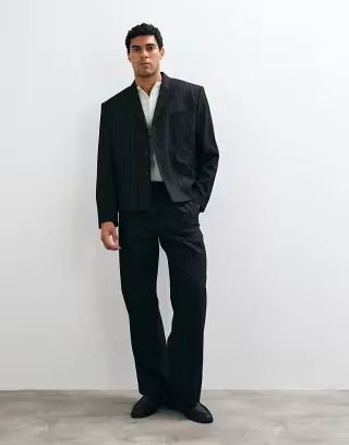ASOS DESIGN wide suit trouser in black pinstripe