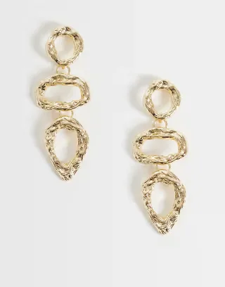 Accessorize hammered cutout triple drop earrings in gold