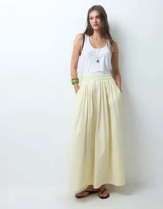 ASOS DESIGN Tall elastic waist volume midi skirt in buttermilk