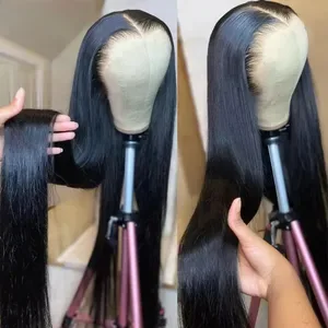 40 44 Inch Peruvian 13x4 HD Transparent Bone Straight Lace Frontal Wigs Glueless Wear and Go Simulation Human Hair Wig 2