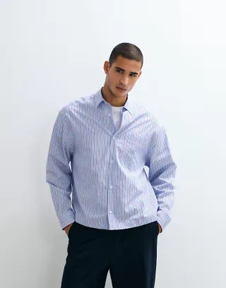 ASOS DESIGN boxy oversized stripe shirt in blue