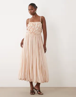 ASOS DESIGN embellished bodice midaxi dress with bubble skirt in soft pink