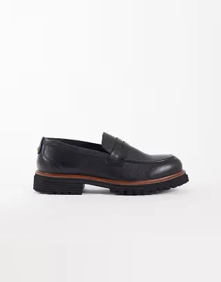 ASOS DESIGN penny loafers with cleated sole in black tumbled leather