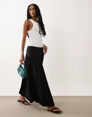 ASOS DESIGN asymmetric waist floaty skirt in black - part of a set