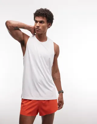 4505 nylon performance mesh quick dry racer back running tank top in white
