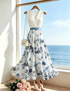 SHEIN Women's Floral Print A-Line Ruched High Waist Maxi Dress