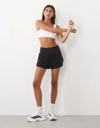4505 high waist jersey running shorts with back zipper pocket and inner briefs in black