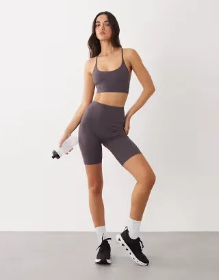 4505 Icon soft touch high waist 8 inch legging short in storm gray