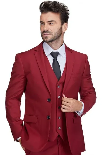 Braveman Men's 3-Piece Premium Vested 3-Piece Slim Fit Suit - Red