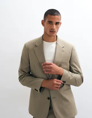 ASOS DESIGN slim suit jacket in khaki pinstripe
