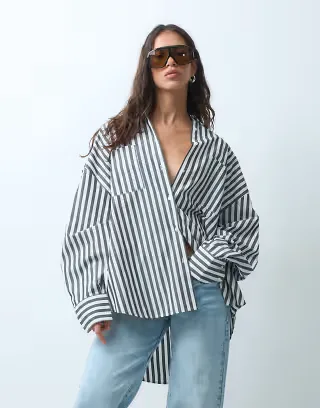 ASOS DESIGN XL oversized shirt in monochrome stripes