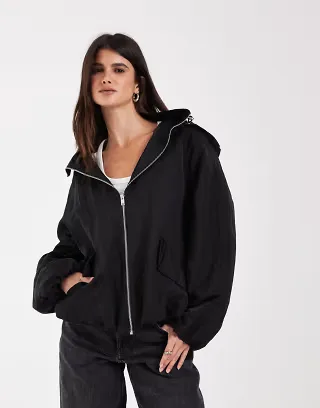 ASOS DESIGN bubble hem shower resistant rainwear jacket in black