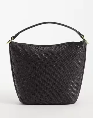 Mango small woven bucket bag in brown