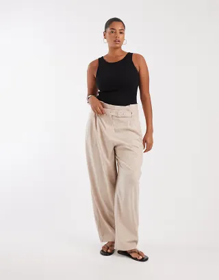 ASOS DESIGN Curve Tailored paper bag waist pirate peg pants in sand