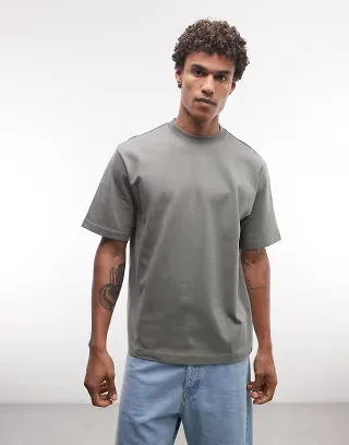 Weekday relaxed fit T-shirt in dark khaki