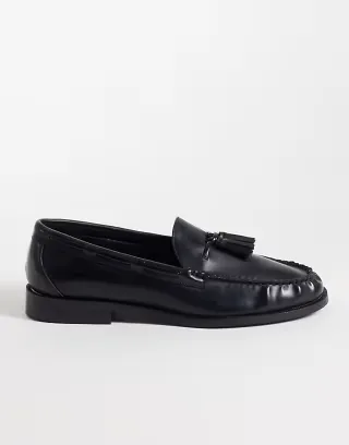 ASOS DESIGN loafers with tassel and lace detailing in black