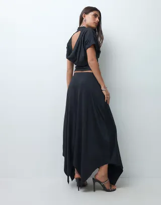 ASOS DESIGN set layered hank hem draped skirt in black