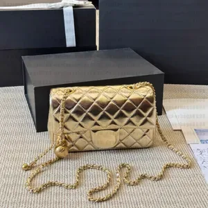 Luxury Designer Shoulder Bags - Mini Flap Crossbody Handbag with Gold Chain Strap and Ball Accent - Classic Weave Style