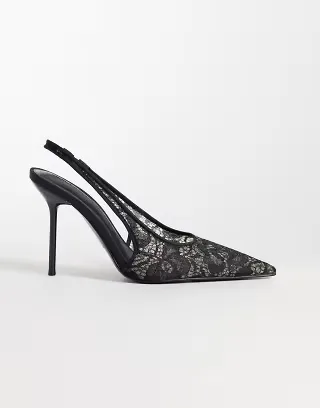 ASOS DESIGN Pronto stiletto slingback high heeled shoes in black lace