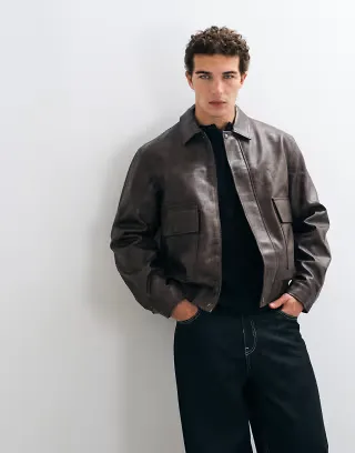 ASOS DESIGN oversized double pocket leather look harrington