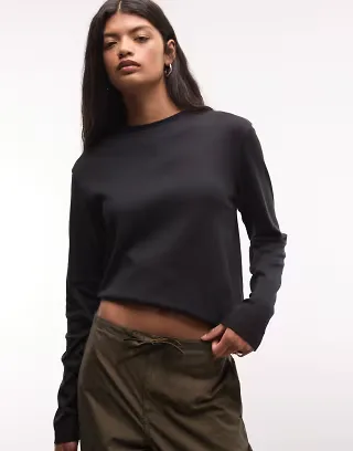 Weekday super soft long sleeve t-shirt in black