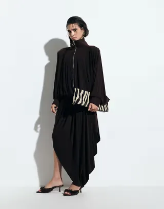 ASOS DESIGN volume drape maxi skirt set in brown