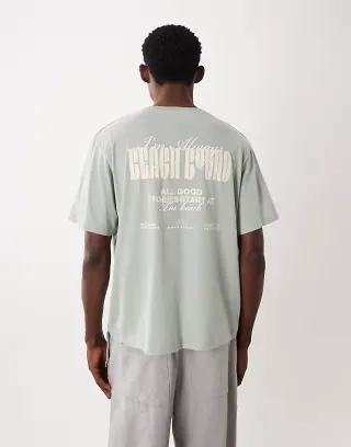 JJ Rebel oversized t-shirt with back and chest print in sage green