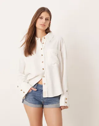 Free People linen blend laurel top in clean ivory