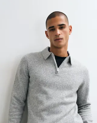 Threadbare classic 1/4 zip knitted polo in light gray