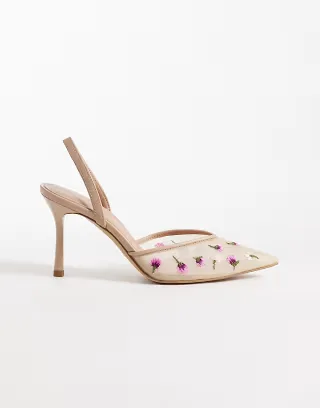 ALDO Carollina floral heeled shoes in beige mesh