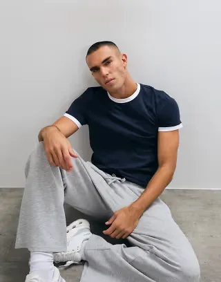4505 shrunken muscle fit cotton baby ringer tee with quick dry finish in navy