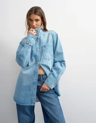 Topshop denim funnel neck shacket in bleach