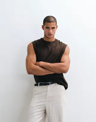ASOS DESIGN oversized tank in brown with linen
